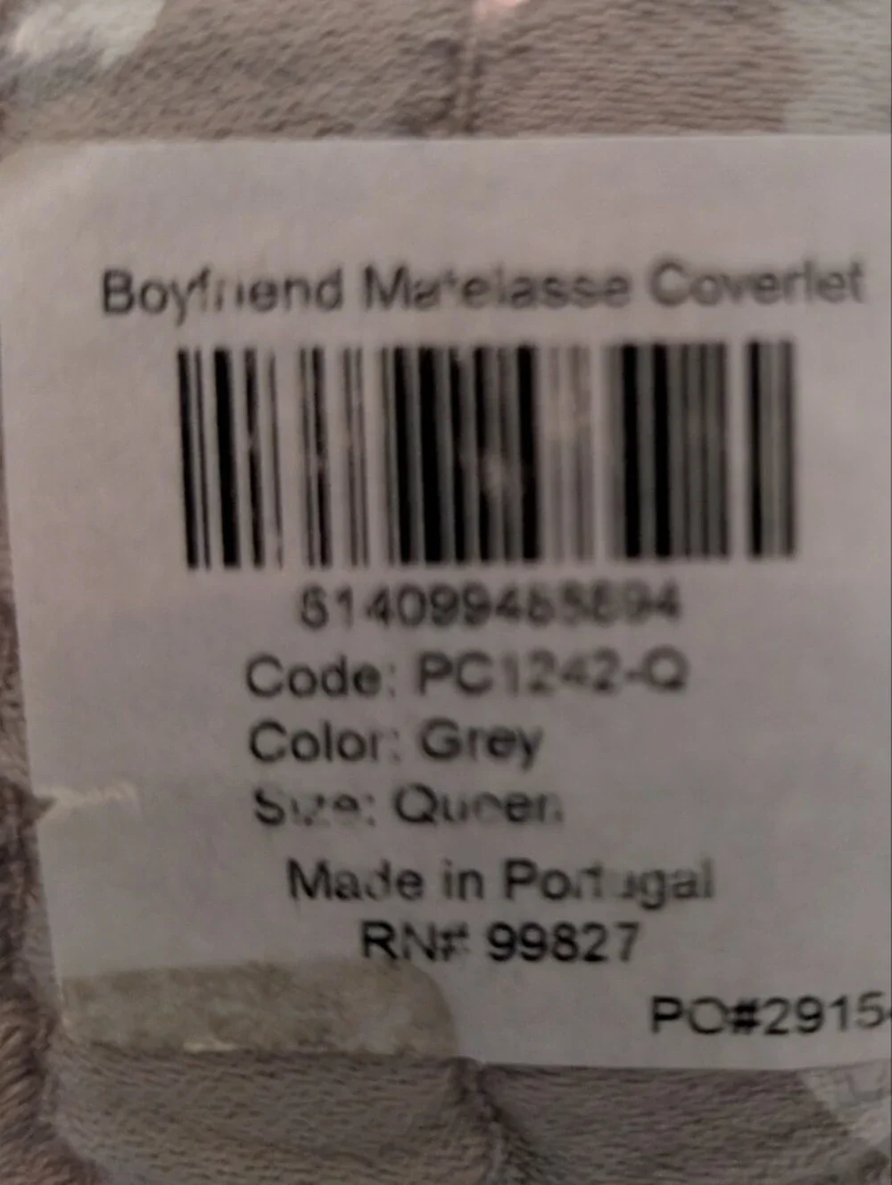 Annie Selke Boyfriend Matelasse Coverlet Gray Full/Queen New